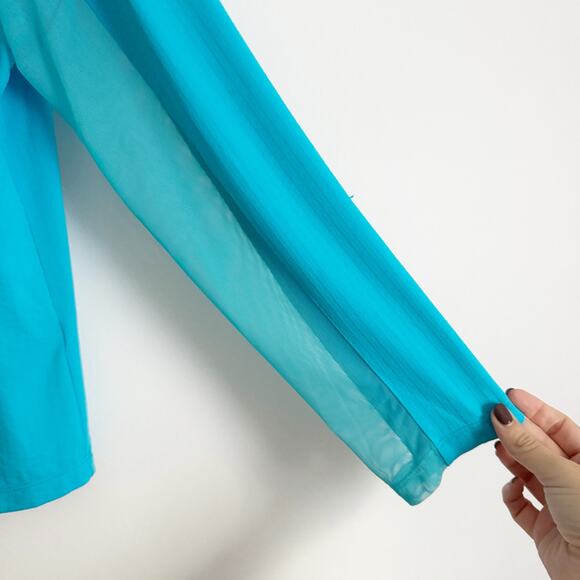 IBKUL Mock Neck Half Zip Long Sleeve Top Turquoise XL - Picture 6 of 9